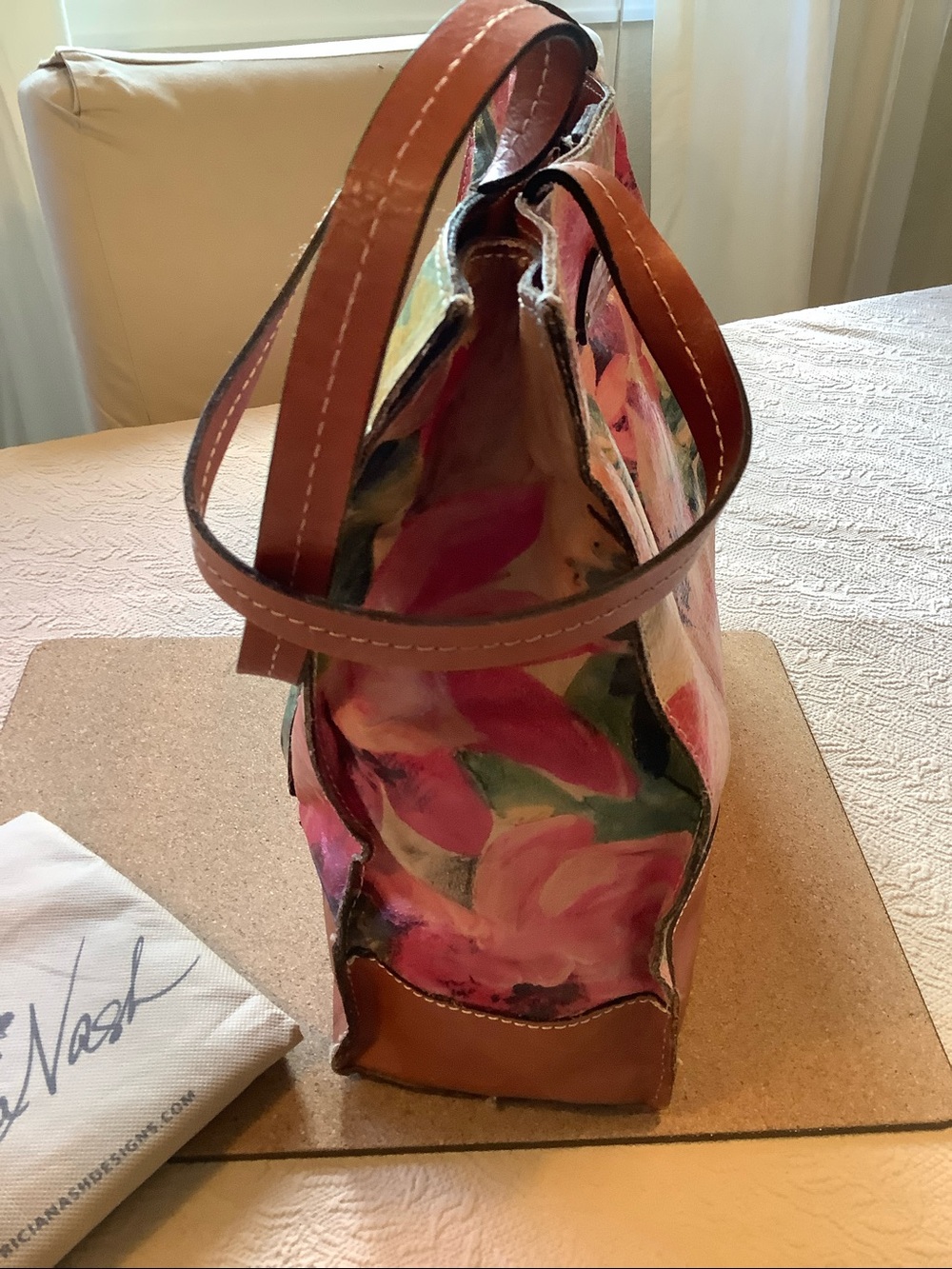 Patricia Nash Floral Leather Tote Shoulder Bag - Picture 5 of 16